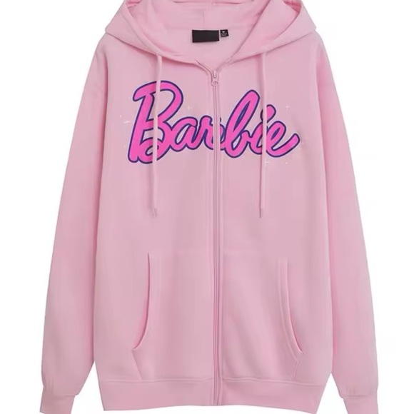 Barbie Neon Retro Oversized Hooded Zip Up Sweatshirt - Size Large - Picture 5 of 10